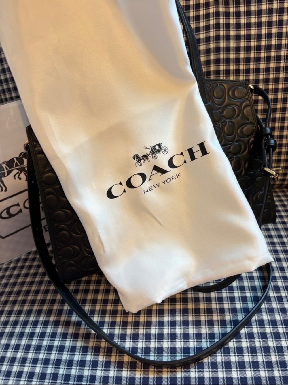 Coach Charlie carry  all Black Embossed leather with branded  Dust Bag - Picture 10 of 12